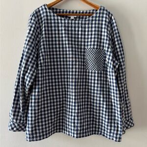 J. Jill Chic Cotton Blue and White Gingham Long Sleeve Shirt Size XL